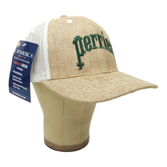 Perrier Embroidered Mesh Snapback Cap Canvas Structured Trucker Baseball Hat NEW - Picture 3 of 13